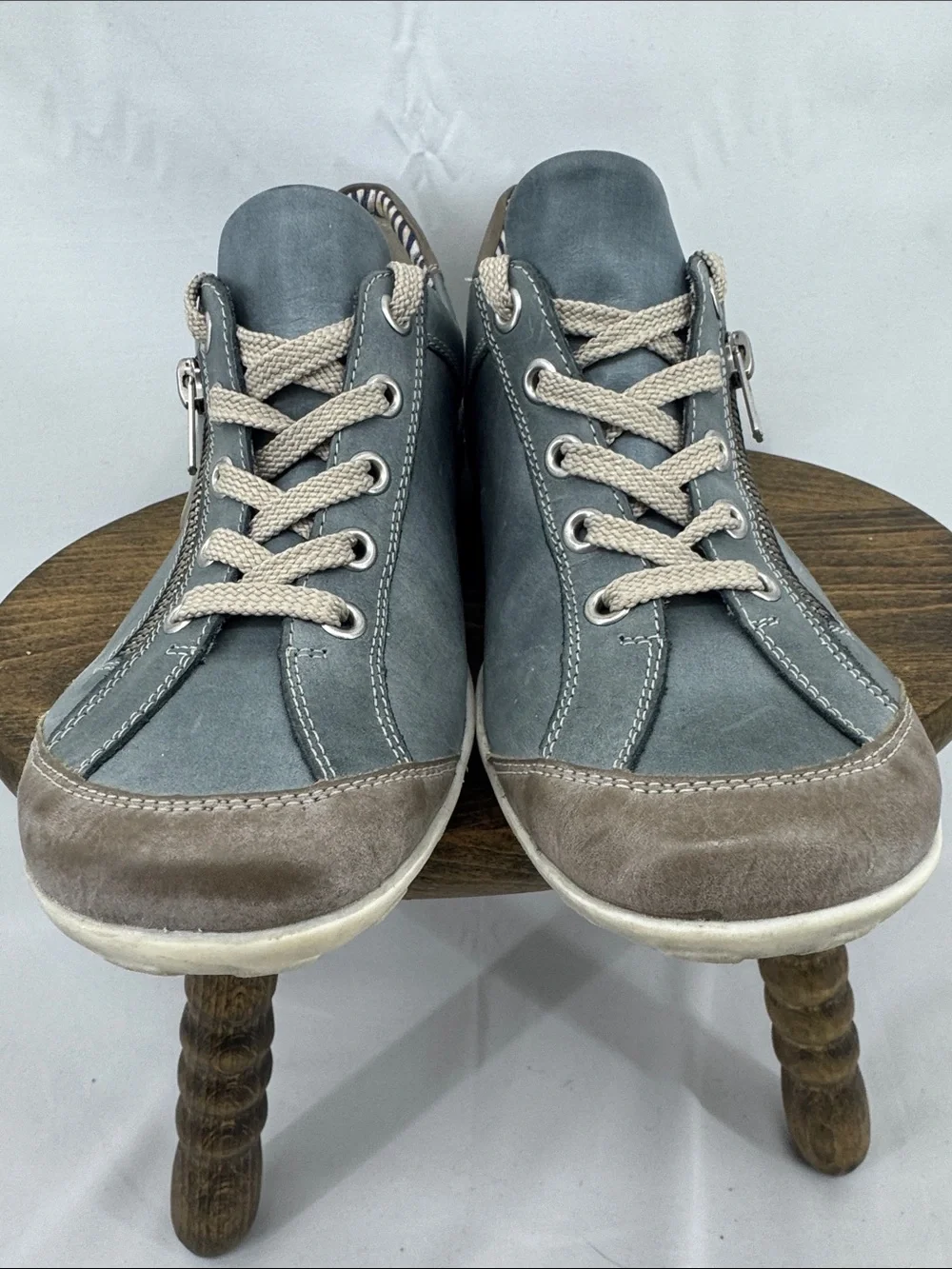 Remonte Womens R3408-15 Pale Blue Denim Leather Lace-up Sneakers, sz 40